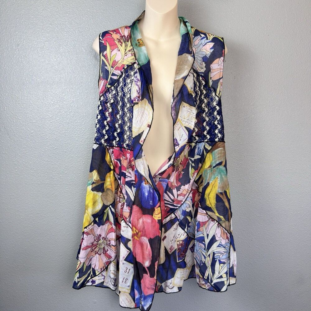 Soft Surroundings Floral Lace Kimono Boho Open Front Duster M Artsy Colorful